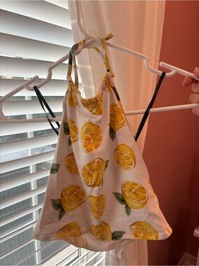 Forever 21 Yellow & White Lemon Halter Crop Top
